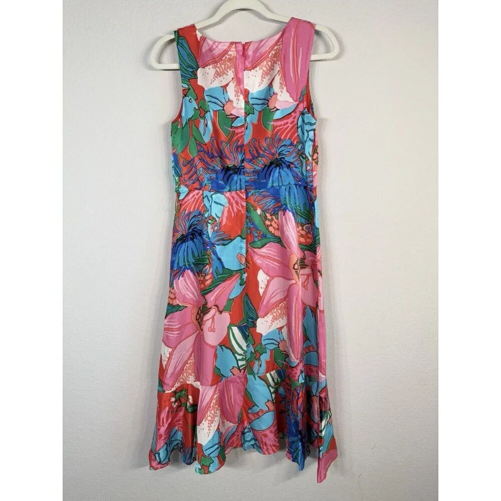 RSVP By Talbots Womens Dress Size 2 Tropical Floral Fit & Flare Ruffle Hem Lined